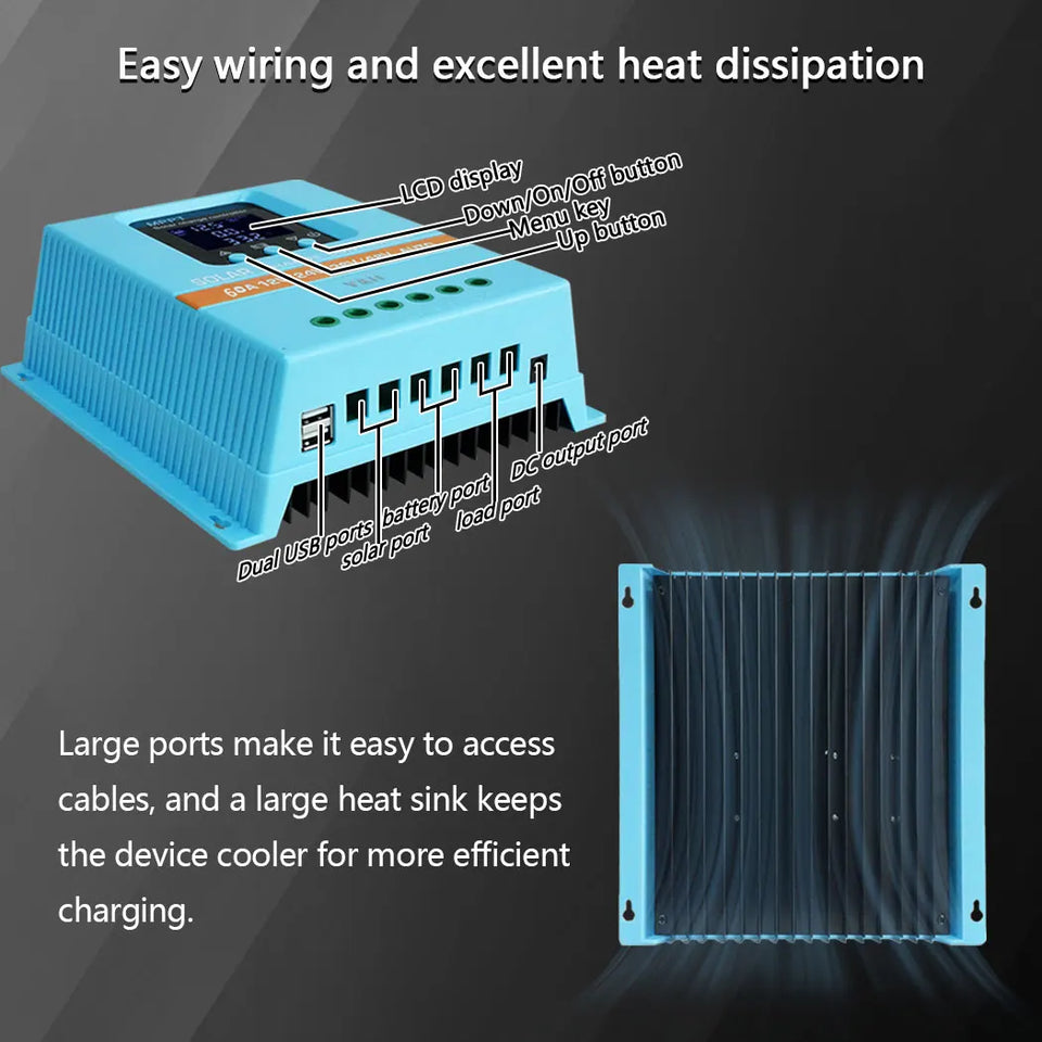 Y&H MPPT 60A 80A 100A Solar Charge Controller 12V 24V 36V 48V LCD Display Solar Panel Battery Intelligent Regulator