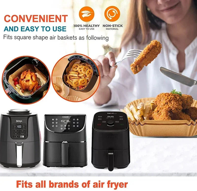 300PCS Air Fryer Disposable Paper Square Round Baking Paper Barbecue Plate NonStick Mat Kitchen Oven Oil Absorbing Paper Tool