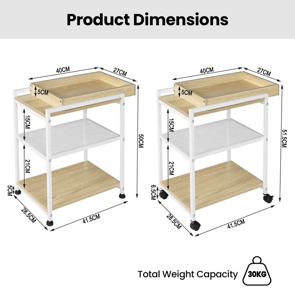 WOLTU 1PC Side Table 3-Tier Coffee Table Rolling Storage Cart with Removable Top Small End Table for Sofa Living Room Storage