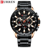 CURREN 8363 Casual Sport Chronograph Men's Watches Stainless Steel Band Wristwatch Big Dial Quartz Clock with Luminous Pointers