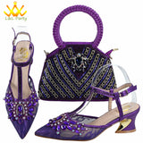 Orange Color New Arrivals Italian Design Nigerian Women Shoes and Bag Set Pointed Toe Slipper with Shinning Crystal for Party
