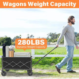 Carts Foldable, Collapsible Wagon Cart with Wheels Beach Wagon Cart with Wheels for Sand Sports Camping Grocery, Black