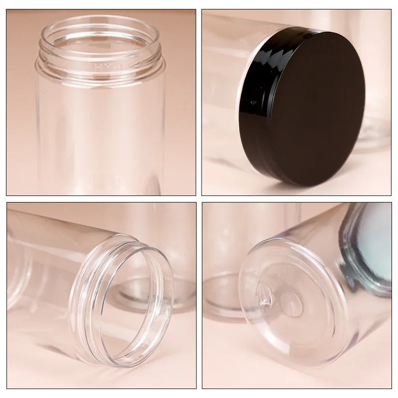 10Pcs/Lot 400ml Kitchen Plastic Jar with Black Lid Food Sealed Cans Cookies Candy Cereal Packaging Jars Home Storage Containers