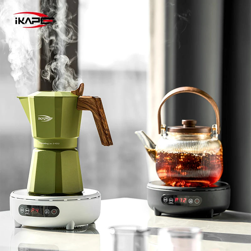 IKAPE Espresso Moka Pot and infrared ceramic hob Set,220V With Temperature Control Stovetop Espresso Machine For Coffee Lover