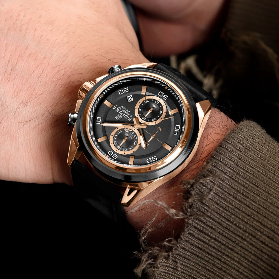 NAVIFORCE Waterproof Watches for Men Original Brand Luxury Leather Men's Quartz Wristwatch Fashion Military Chronograph Male