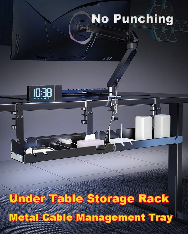 New No Punching Under Table Storage Rack Metal Cable Management Tray Standing Desk Organizer Cord Management Storage Accessories