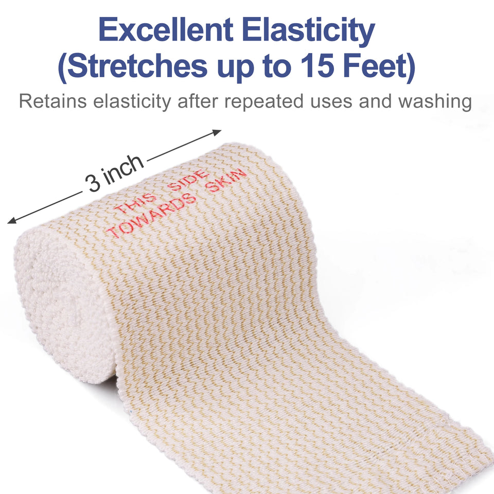 4 Rolls 3 inch x 5 yds Elastic Bandage Wrap, Cotton Compression Bandage Wrap with Self-Closure,Support & First Aid for Sports