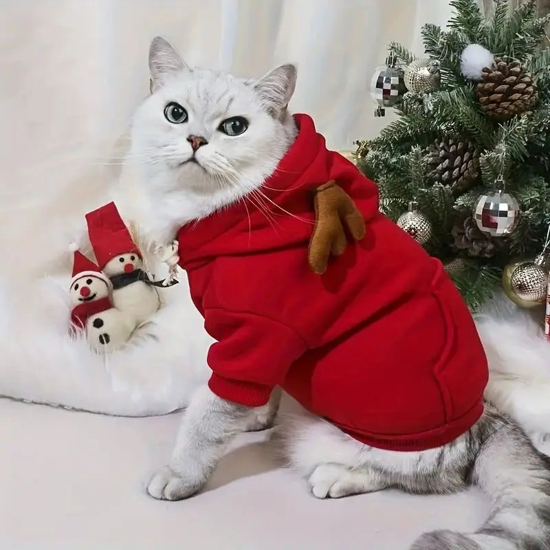 Dog Red Christmas Elk Costumes Winter Pets Hoodie Warm Sweatshirts with Pockets for Small Medium Dogs Puppy Cats Party Clothes