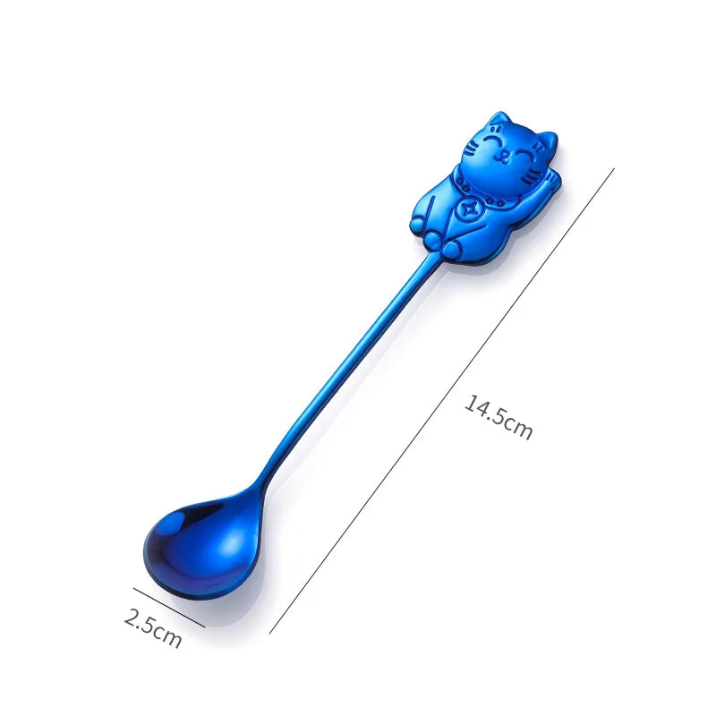 Stainless Steel Coffee Spoon Cute Lucky Cat Shape Teaspoon Dessert Snack Scoop Ice Cream Mini Spoons Tableware Kitchen Tools