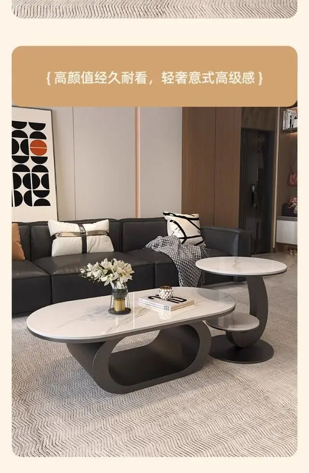 Italian minimalist new rock slab coffee table living room home simple modern high-end combination light luxury oval tea table