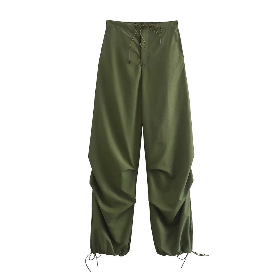Willshela Women Fashion Parachute Cargo Pants Vintage Jogging Trousers High Elastic Waist Female Chic Lady Boot Cut