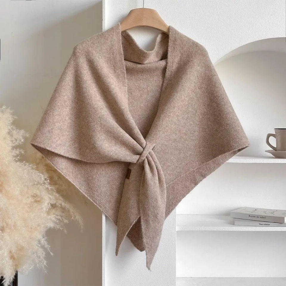 Fashion Solid Color Knitted Shawl Soft Neck Wrap Sweater Shawl Cape Winter Warm Thickened Wool Blended Shawl