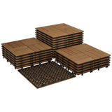 Acacia Wood Connected Deck Tiles for Patio & Outdoor Decor, 12"x12" Firm Weatherproof Non-Slip Wooden Flooring, 22/33 Panels
