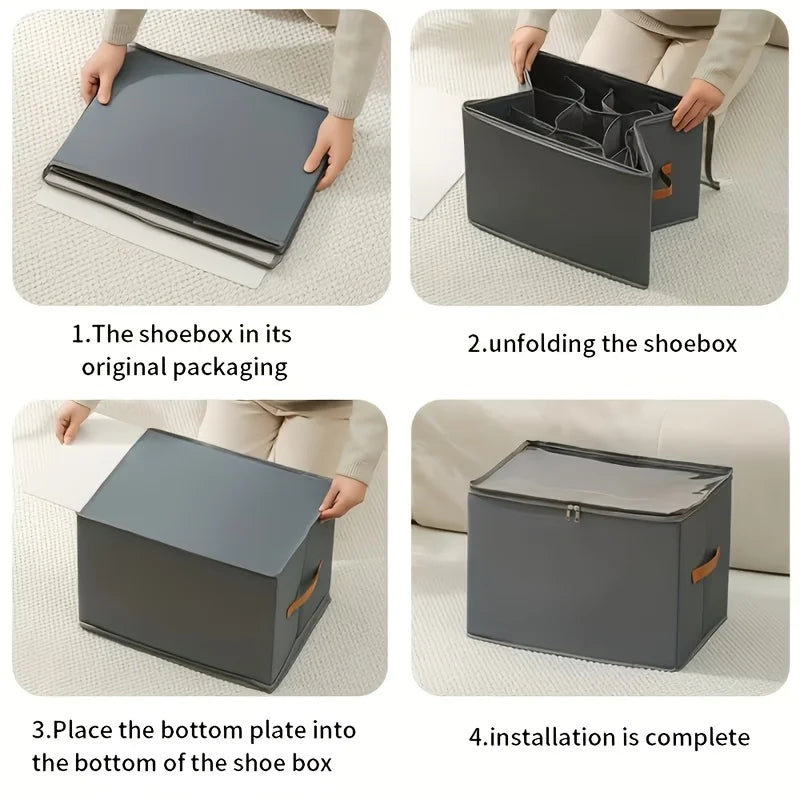 Foldable Shoes Storage Organizer 12 Grids Visible Jeans Clothes Storage Boxes Dust-proof Closet Shoe Storage Containers