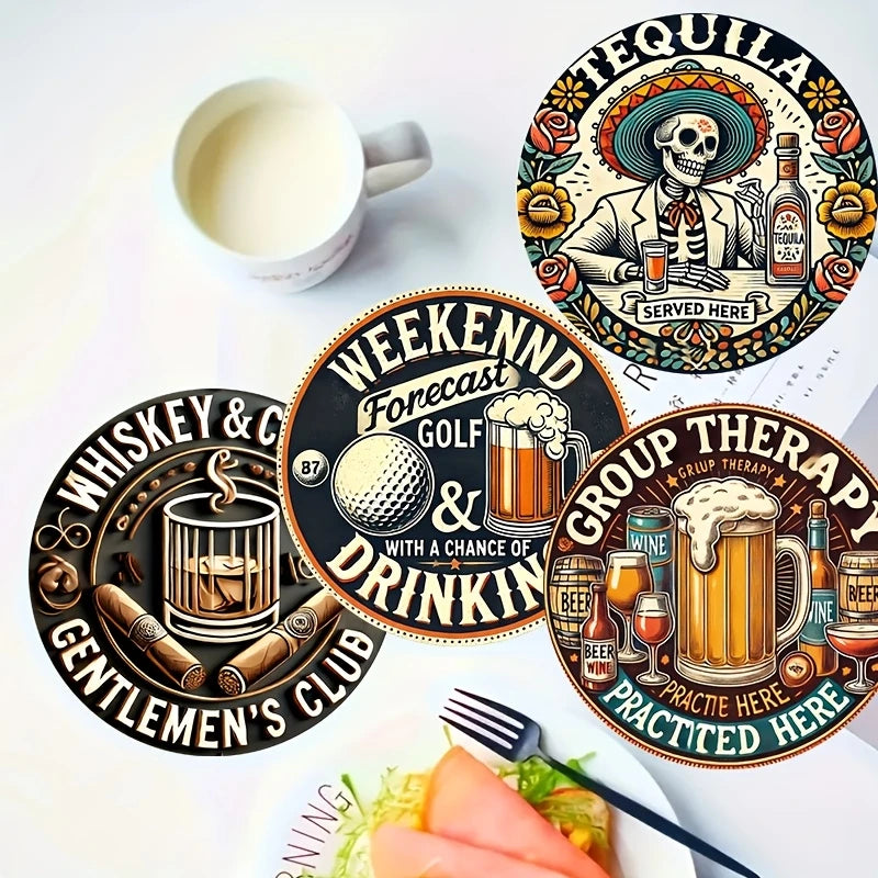 6pcs 10cm Wooden Vintage Beer Themed Coaster Tea Coffee Cup Pad Heat Resistant Round Bowl Teapot Mat Wood Placemats Coasters