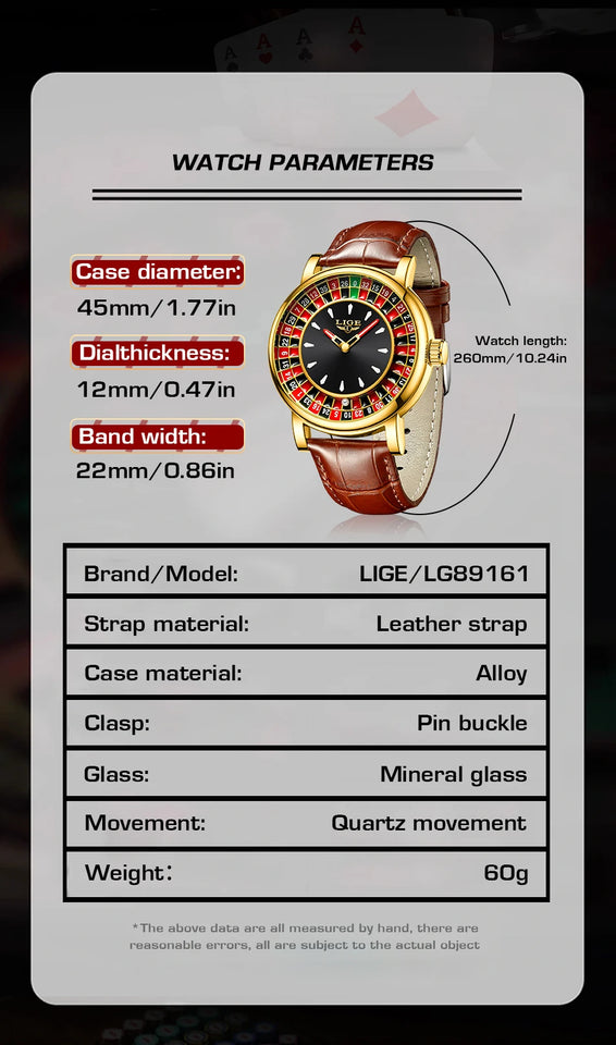 LIGE Creative Luxury Mens Watches Roulette Game Dial Fashion Mens Watch Waterproof Luminous Quartz Wristwatches Rolling Ball