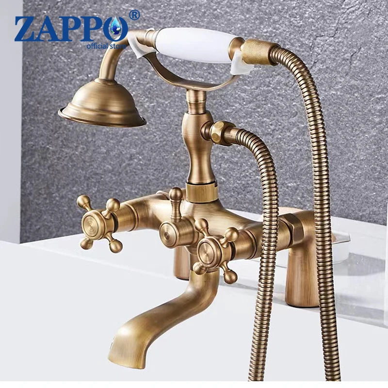 ZAPPO Bathtub Faucet Vintage Telephone Style with Dual Handles Deck mounted bathtub Faucet set Hot and Cold Water Mixer Tap