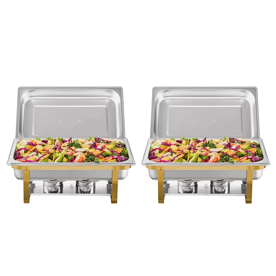 2/4Pack Chafing Dish Set Stainless Steel 316 Gold Rectangular Buffet Warmer for Hotel Catering Parties Weddings Outdoors