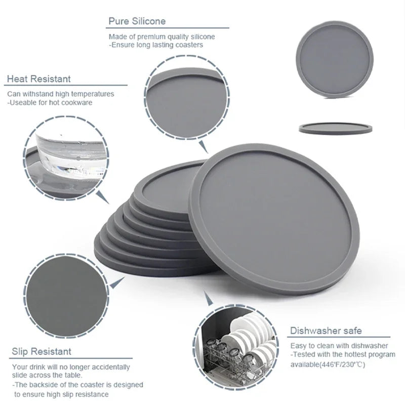 6Pcs 10cm Silicone Coasters Round Heat Resistant Rubber Tea Cup Mat Drink Coffee Mug Glass Beverage Holder Pad Decor Table Mat