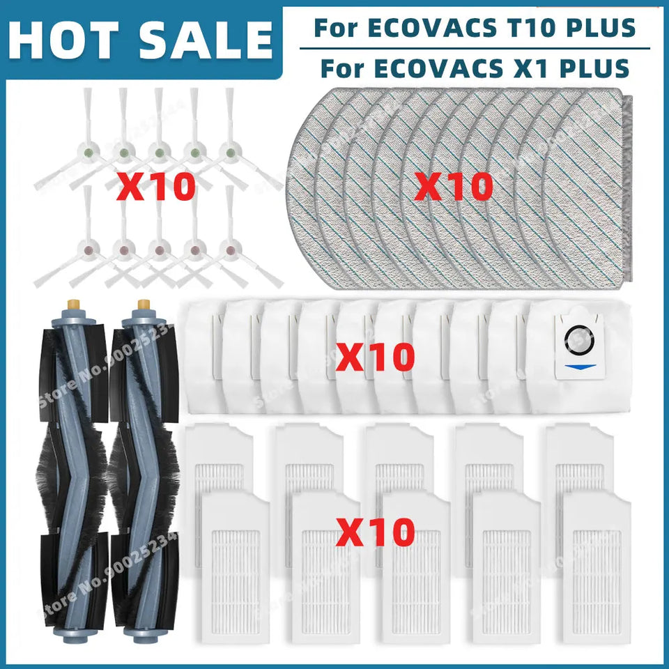 Compatible For ECOVACS T10 PLUS / X1 PLUS Replacement Spare Parts Accessories Main Side Brush Hepa Filter Mop Cloth Dust Bag
