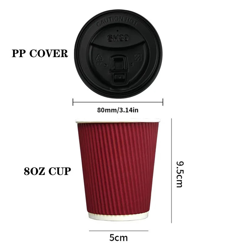 30pack Yellow Ripple Coffee Paper Cups 8oz Disposable Coffee Cups With Lids for Cold/Hot Beverages Travel Office Paper Cups