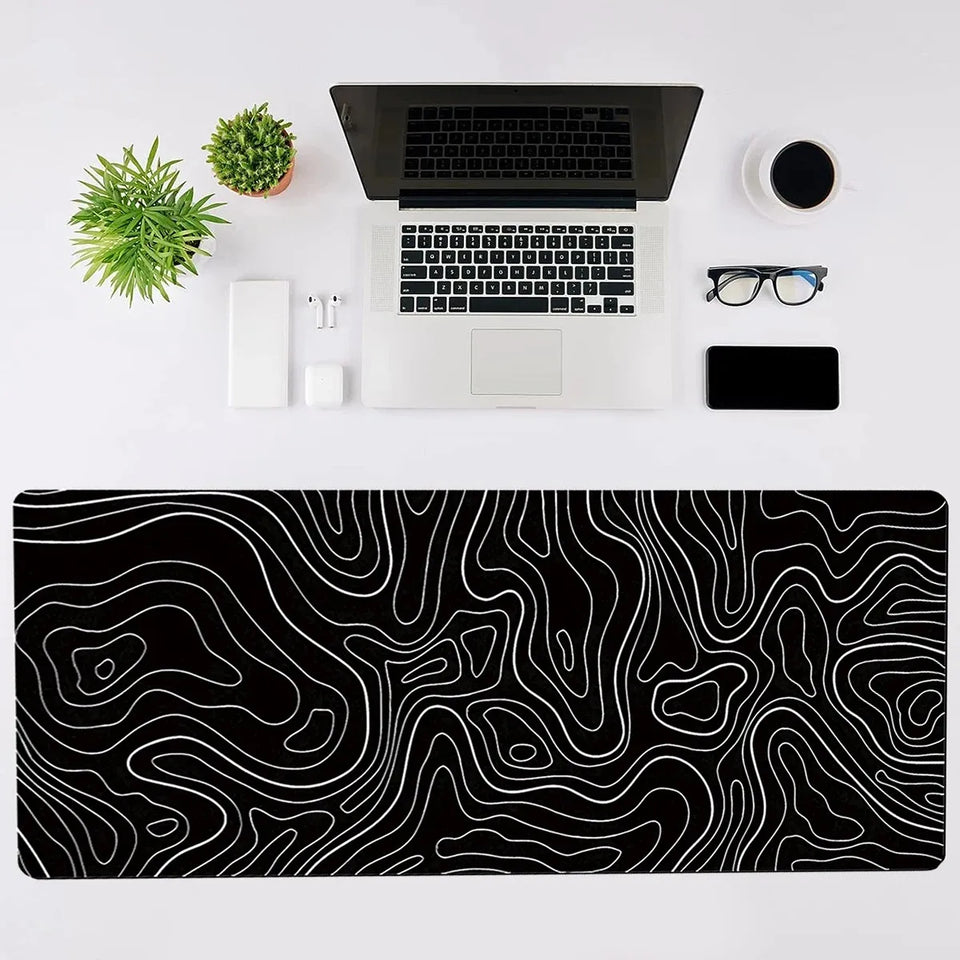 1Pcs Gaming Mouse Pad Large Keyboard Pad 31.5 x 11.8in Topographic Mouse Pad Black and White Mouse Pad for Keyboard with Anti-S