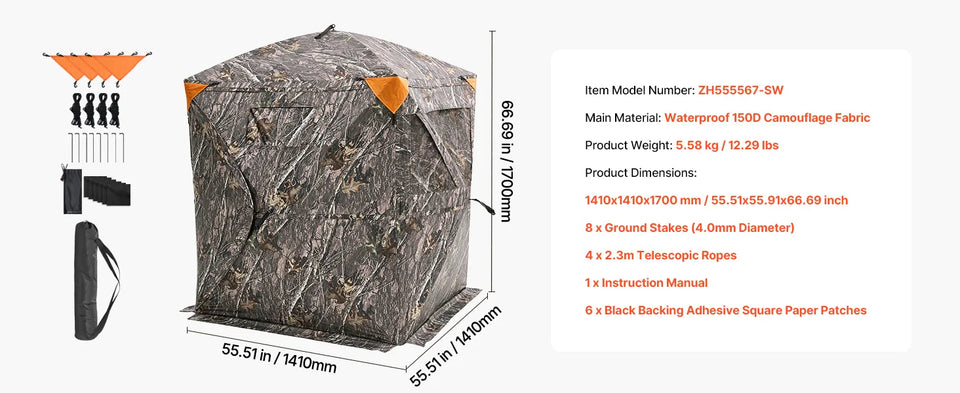 SucceBuy Hunting Blind, 270° See Through Ground Blind, 2-3 Person Pop Up Deer Blind for Hunting with Carrying Bag, Portable Tent