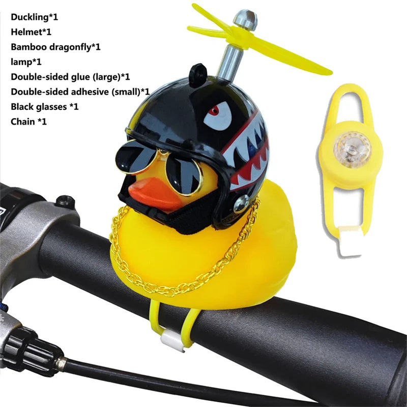 Bicycle Bell Black/Yellow Duck Cartoon Little Ducks Helmet Head Light Shining Duck Bicycle Bells Handlebar Bicycle Accessories