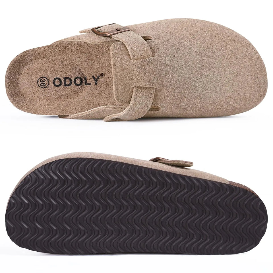 Gacimy Women Fashion Thick Sole Leather Clogs Slippers Classic Women's Mules Cork Clogs Slipper Outdoor Deep Heels Shoes Sandal