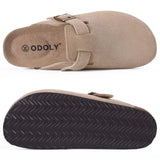 Gacimy Women Fashion Thick Sole Leather Clogs Slippers Classic Women's Mules Cork Clogs Slipper Outdoor Deep Heels Shoes Sandal