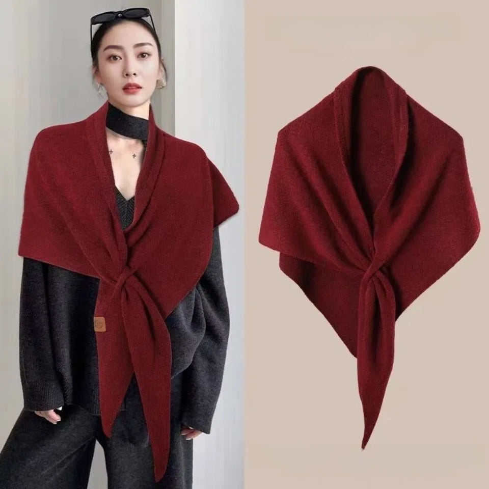 Fashion Solid Color Knitted Shawl Soft Neck Wrap Sweater Shawl Cape Winter Warm Thickened Wool Blended Shawl