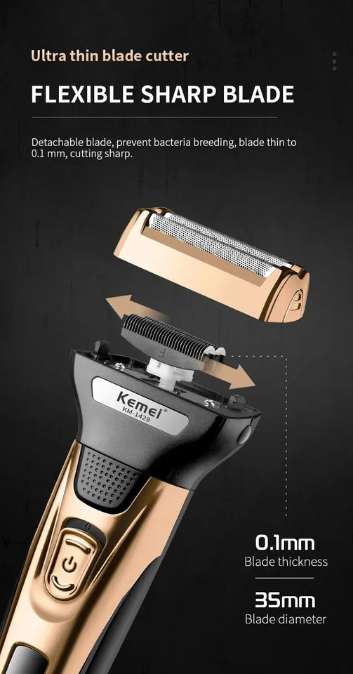 Kemei KM-1429 3 in 1 Electric Beard Shaver Professional Nose Trimmer Detachable Blade Mens Multifunctional Hair Cutting Machine