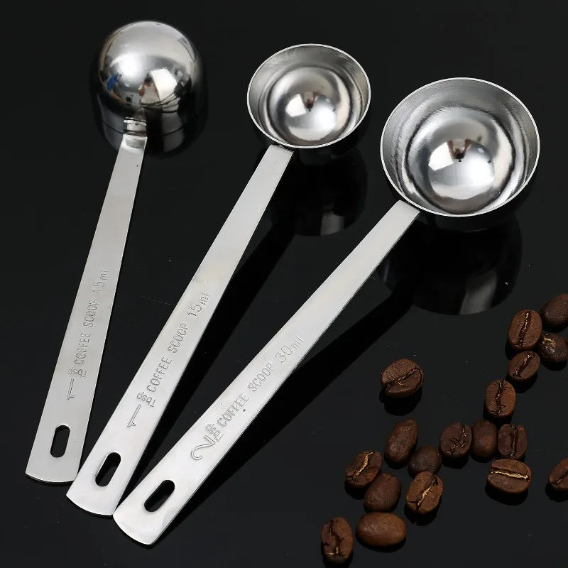 Coffee Scoop Stainless Steel Powder Compactor Spoon with Scale Long Handle for Ground Coffee Spices Baking Measuring Supplies