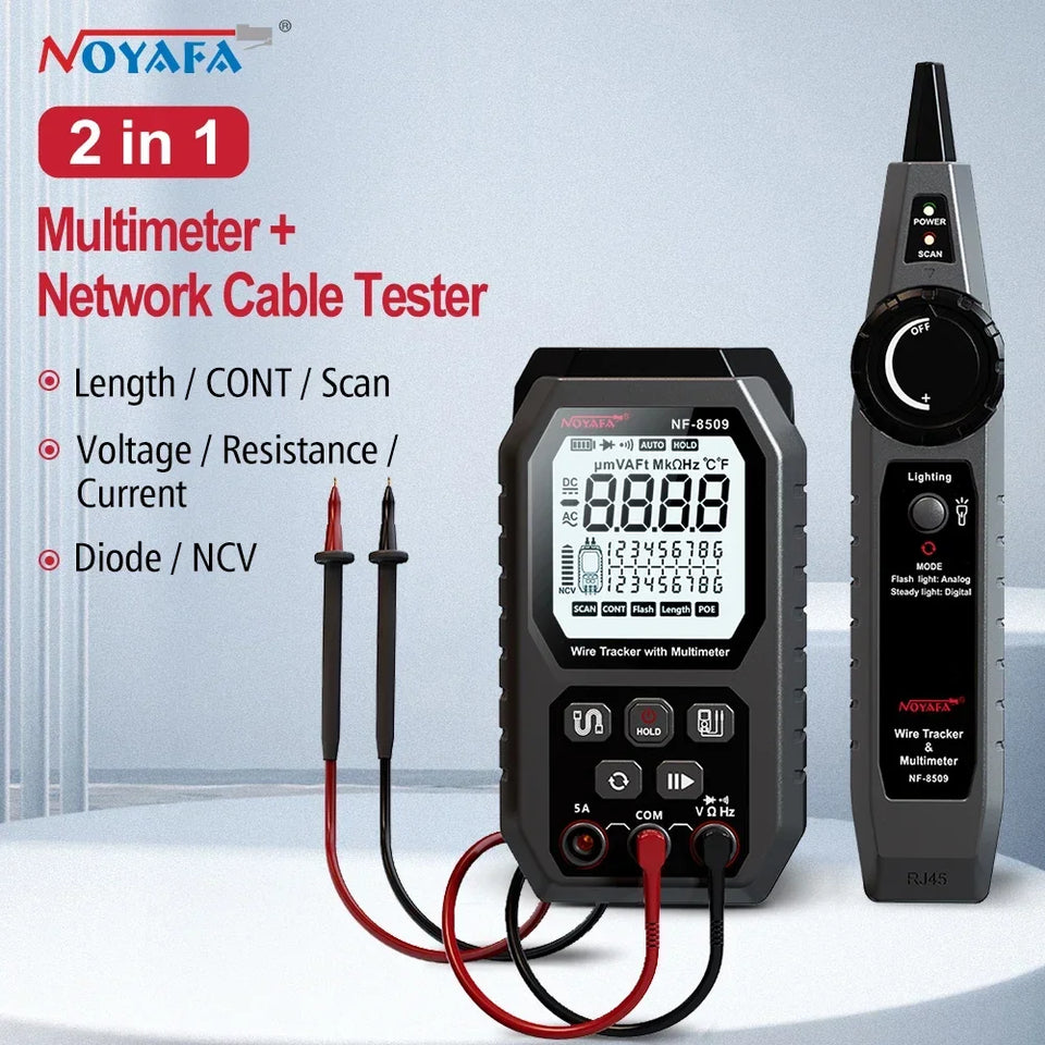 NOYAFA NF-8509 2 in 1 Network Cable Tester Detect Length Digital Multimeter Cable Tracker Cat5 Cat6 PoE Tester Continuity Test