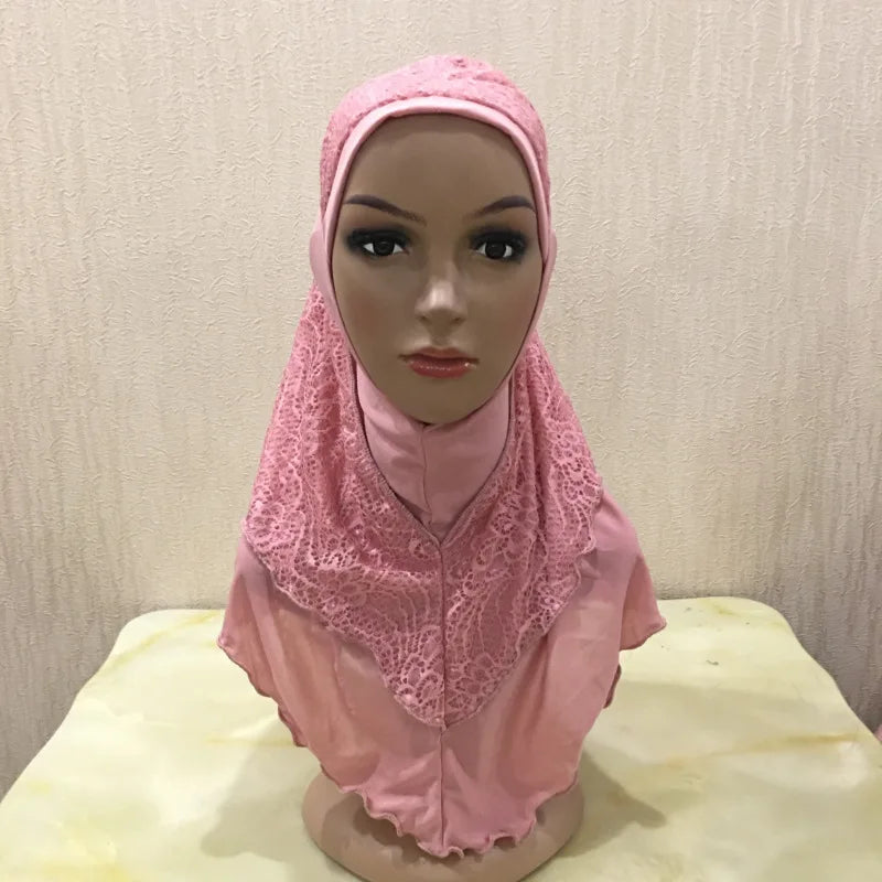 New Arrivals 70*60CM Women Crystal Hemp Turban Hats Lace Splicing Muslim Head Wrap Fashion Scarves Hijab For Lady