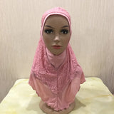 New Arrivals 70*60CM Women Crystal Hemp Turban Hats Lace Splicing Muslim Head Wrap Fashion Scarves Hijab For Lady