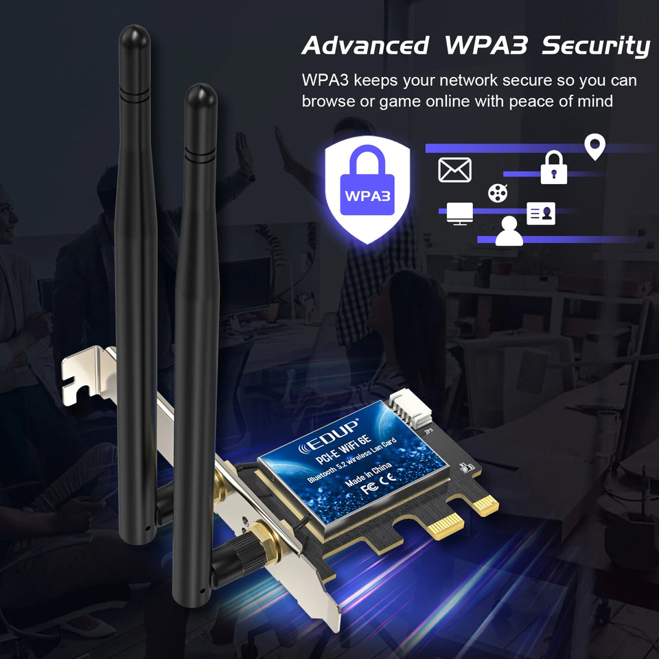 EDUP 5374Mbps WiFi 6E Intel AX210 PCIe Wireless WiFi Adapter PCI Express 2.4G/5G/6GHz 802.11AX Bluetooth5.3 For Desktop Win10/11
