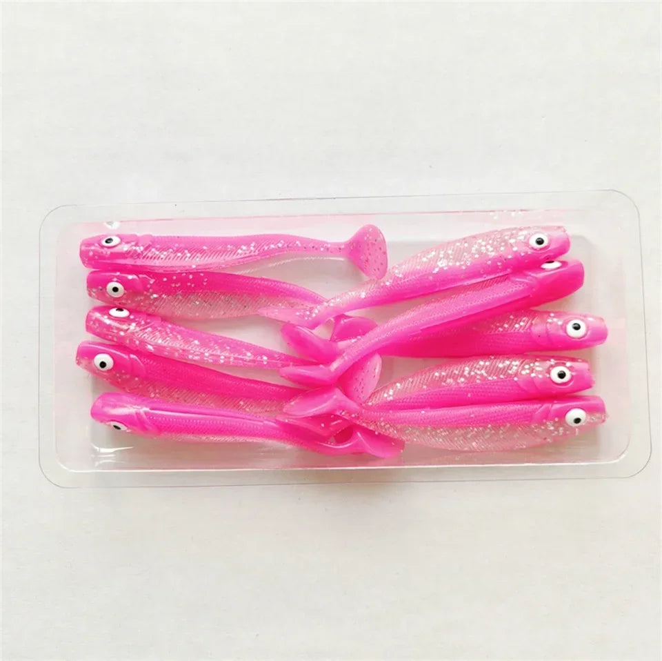 MUKUN 10pcs 60mm 2g Soft Lures Baits Fishing Lure Leurre Shad Double Color Silicone Bait T Tail