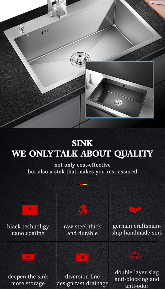 DQOK Stainless Steel Kitchen Sink Slot Dish Basin Kitchen sink Drain Basket And Drain Pip Rectangular