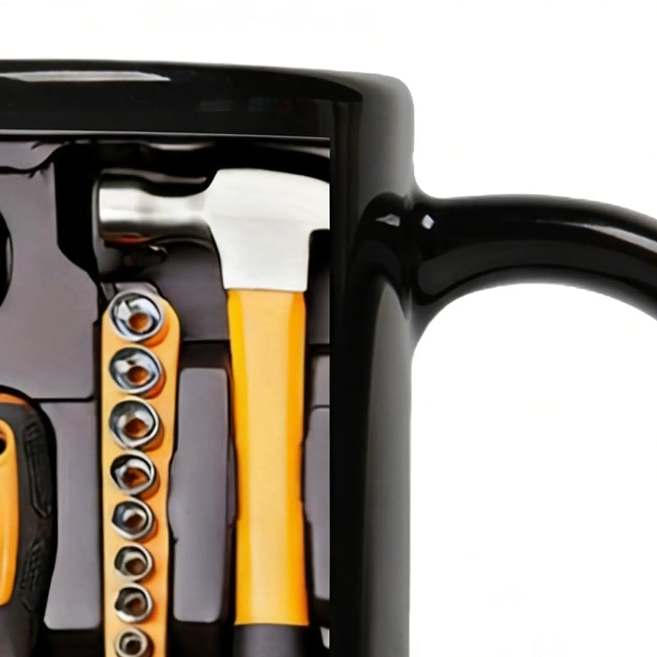 11OZ Coffee Mug Toolbox Design Wrench Pattern Mechanic Water Cup Ceramic Mechanic Mug Themed C-Shaped Handle Car Mechanic Gift