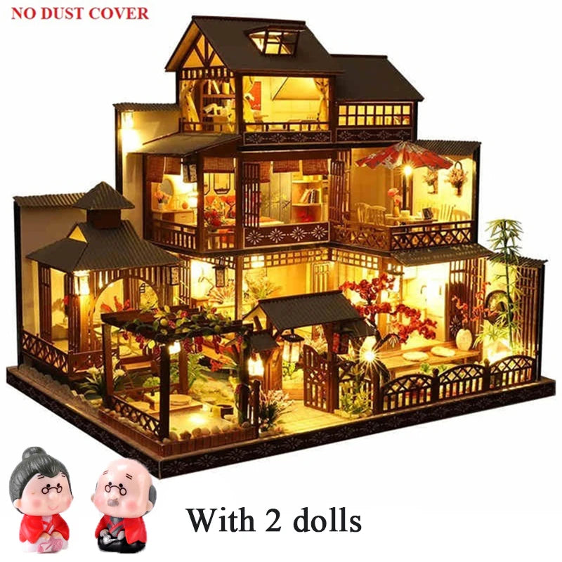 Newest DIY Wooden Dollhouse Japanese Architecture Doll Houses Mininatures with Furniture Toys for Children Friend Birthday Gift