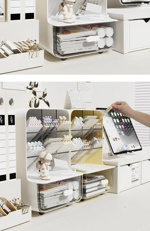 Angle Insertion Desk Pen Holder, Desktop Storage Box for Office Supplies & Cosmetics, Multifunctional Organizer Rack