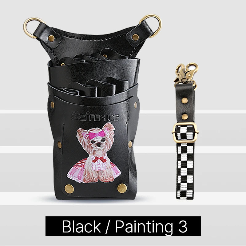 Fenice scissors storage bag,hold 8 scissors, 8 paintings, 6 colors cowhide,waist bag, pet beautician, barber's special waist bag