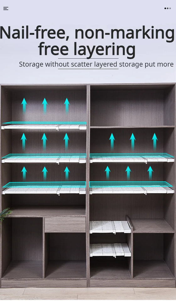 Adjustable Closet Shelf Organizer, Extendable Storage Rack with Divider, Space Saving Shelf for Home Dormitory Wardrobe Cabinet