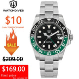 Watchdives WD16760 V2 GMT Watch NH34 Automatic Movement Sapphire Luminous Watches Stainless Steel 300m Waterproof Wristwatch