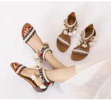 Summer New Women's Sandals Rome Bohemian Flow Su Flat Heel Soft Bottom Comfortable Anti slip Outerwear Tourist Vacation