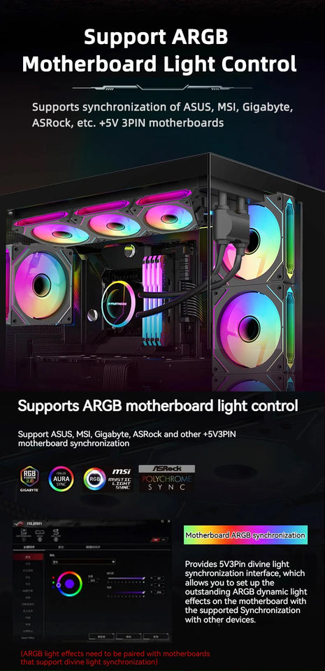 COOLCIRC PC Case Fan 120mm ARGB  Mirror Cycle Light Effect CPU Cooler Fan 4PIN PWM 58.36CFM Fan for Computer Water Cooler