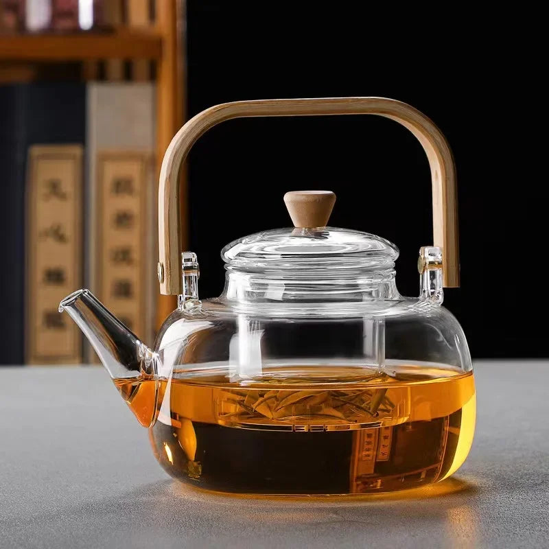 Steaming and boiling teapot, heating and boiling tea, glass kettle, household tea set, boiling
