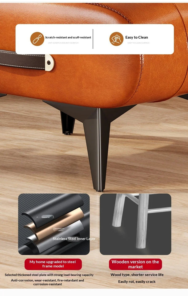 Furniture Small Upholstered Shoe Bench Oil Wax Leather Padded Entryway Shoe Changing Stool Modern Minimalist Living Room Ottoman