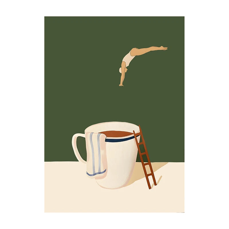 Coffee Diver Poster Coffee Canvas Painting Trendy Kitchen Gallery Print Wall Art Picture for Home Decoration Coffee Lover Gift